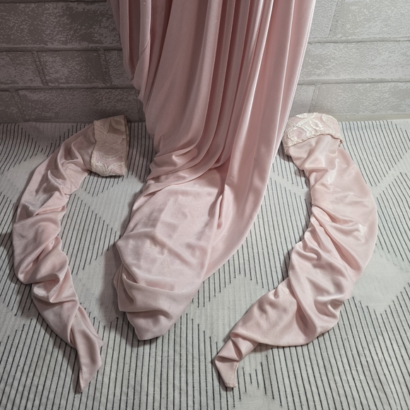 80s Vintage Prom Dress Satin Pink Lace Bodice Sleeveless Ruched Union Made Small - Picture 4 of 16